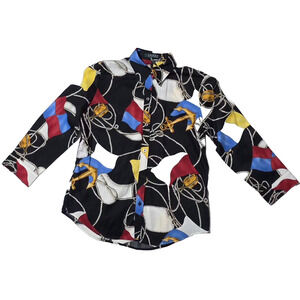 Lauren Ralph Lauren Nautical Anchor & Flag Print Button Down Shirt Size Small